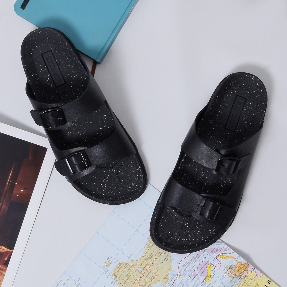 YUNO OREO BLACK |ManNeedMe x Monday| Sandal Casual Pria Outdoor KULIT ASLI ORI