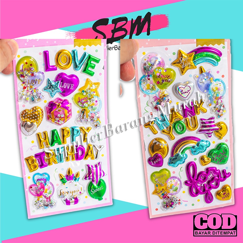 Stiker Ultah 3D Pesta Balon Birthday Love SP0006