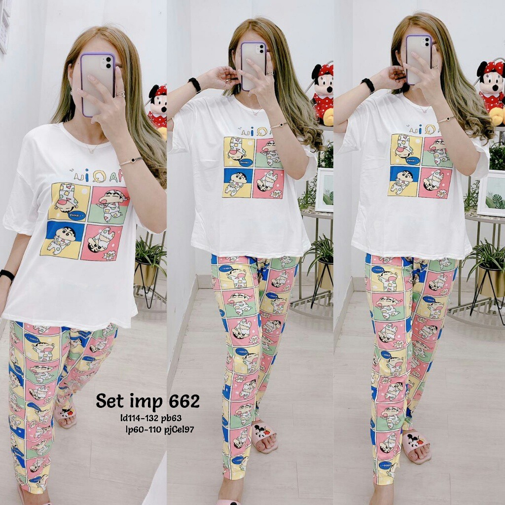 SETELAN BAJU TIDUR WANITA IMPORT PREMIUM SHINCHAN 662