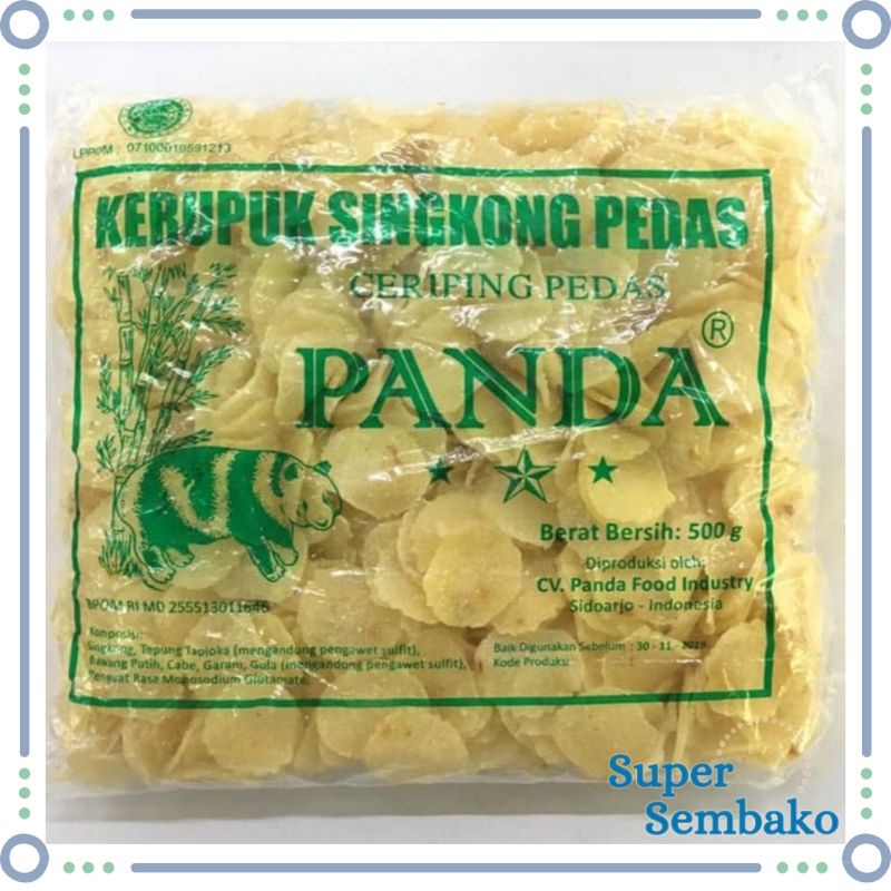 JAJANAN KERIPIK / KERUPUK KAMPUNG SINGKONG PEDAS CAP PANDA 500g