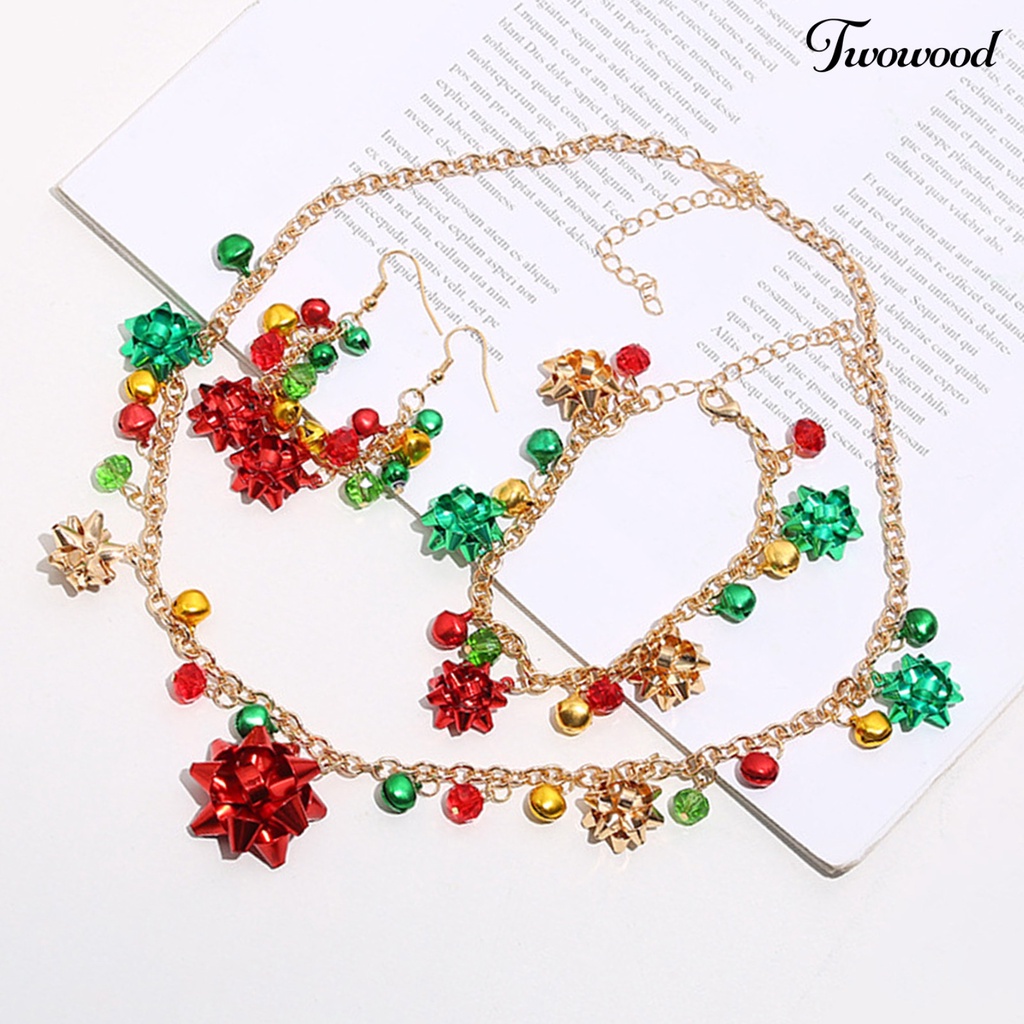 Set Kalung Gelang Anting Hook Desain Bunga Bell Natal Element Warna-Warni Untuk Wanita