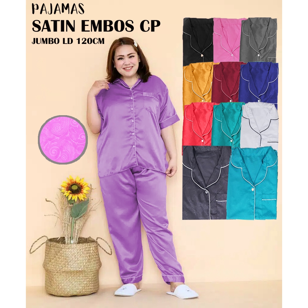 FortKlass CP Piyama  Satin Embos Jumbo  Baju Tidur Wanita 