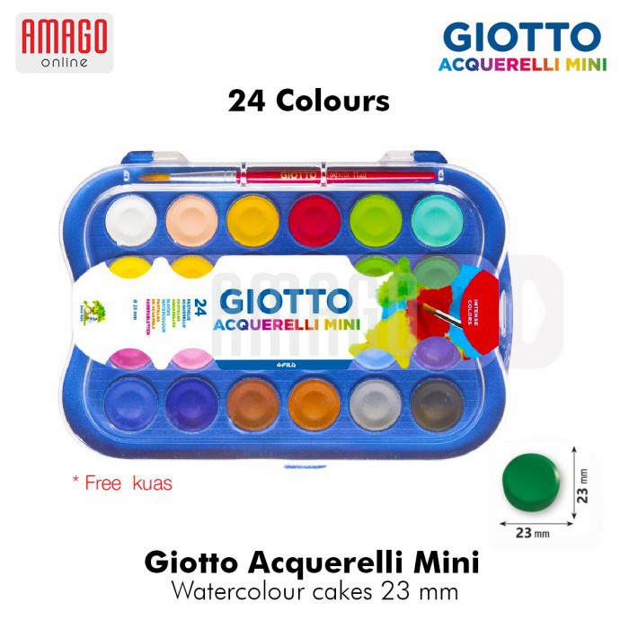 GIOTTO Acquerelli Mini - Watercolour Cakes Blok Cat Air Poster - 24 warna - diameter 23 mm - 352600