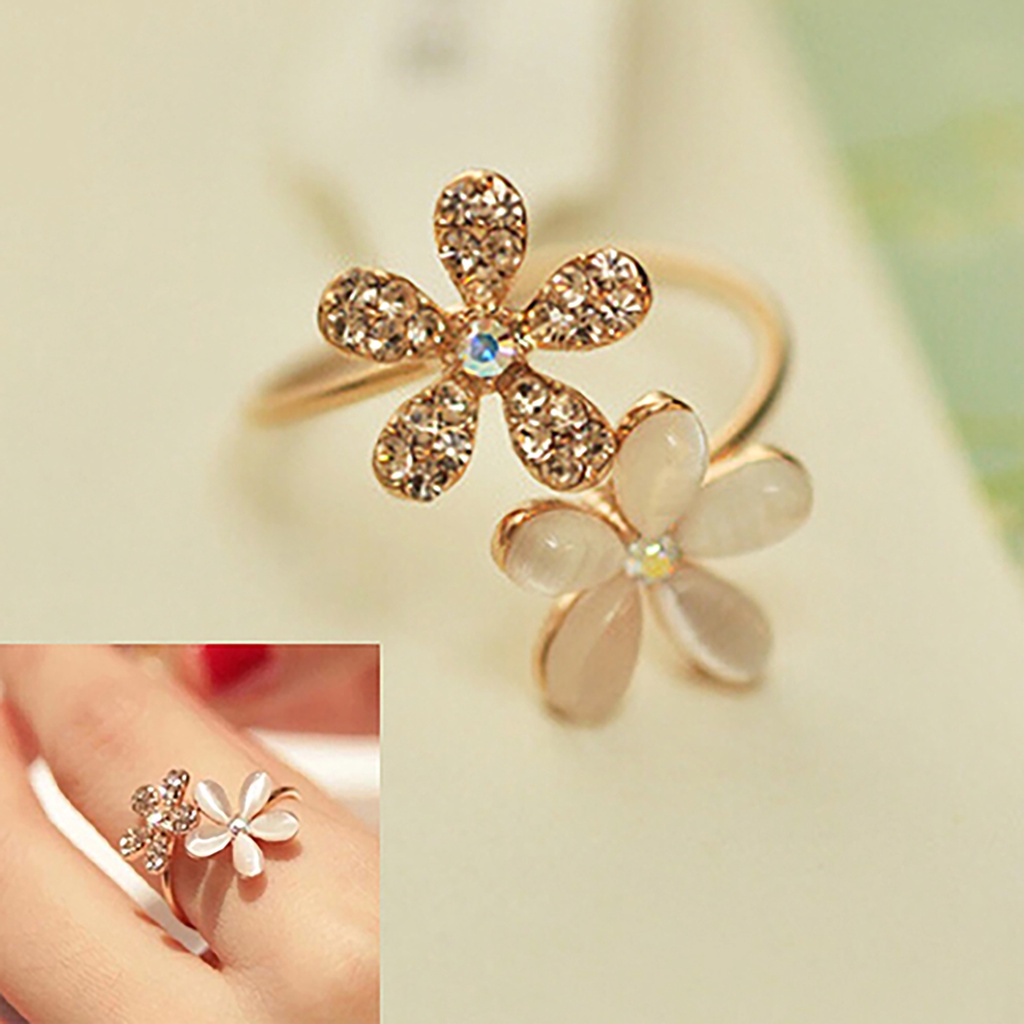 Hu Hu Hu Hu Hu Alat Bantu Pasang Kacamata♡ Cincin Model Terbuka Hias Opal Imitasi Adjustable Ringan Untuk Wanita