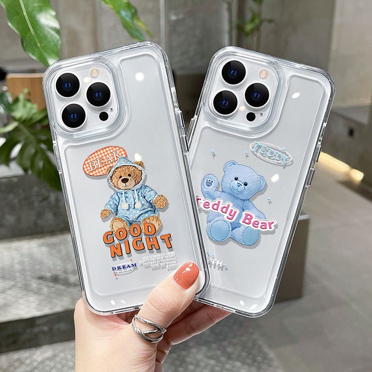 Soft Case Silikon TPU Transparan Motif Kartun Beruang Untuk IPhone 14 13 12 11 Pro X XR XS Max SE 6 6S 7 8 Plus