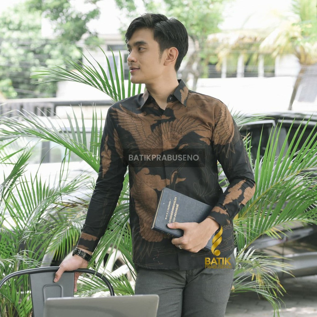 Motif SAKUTA Batik PRABUSENO ASLI 100% Katun Premiun Pria Lengan Panjang Printing Kemeja Formal Kant