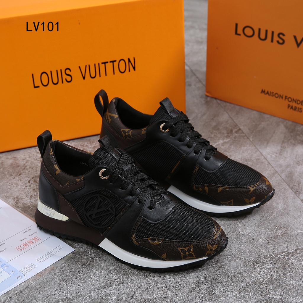 LLV  Run Away Leather Calfskin &amp; Monogram Canvas Sneakers LV101