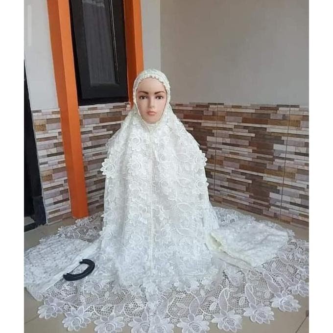 TERLARIS MUKENA SUTRA PARIS ASLI-MUKENA RENDA BUNGA-MUKENA PRADA-MUKENA JUMBO - Putih