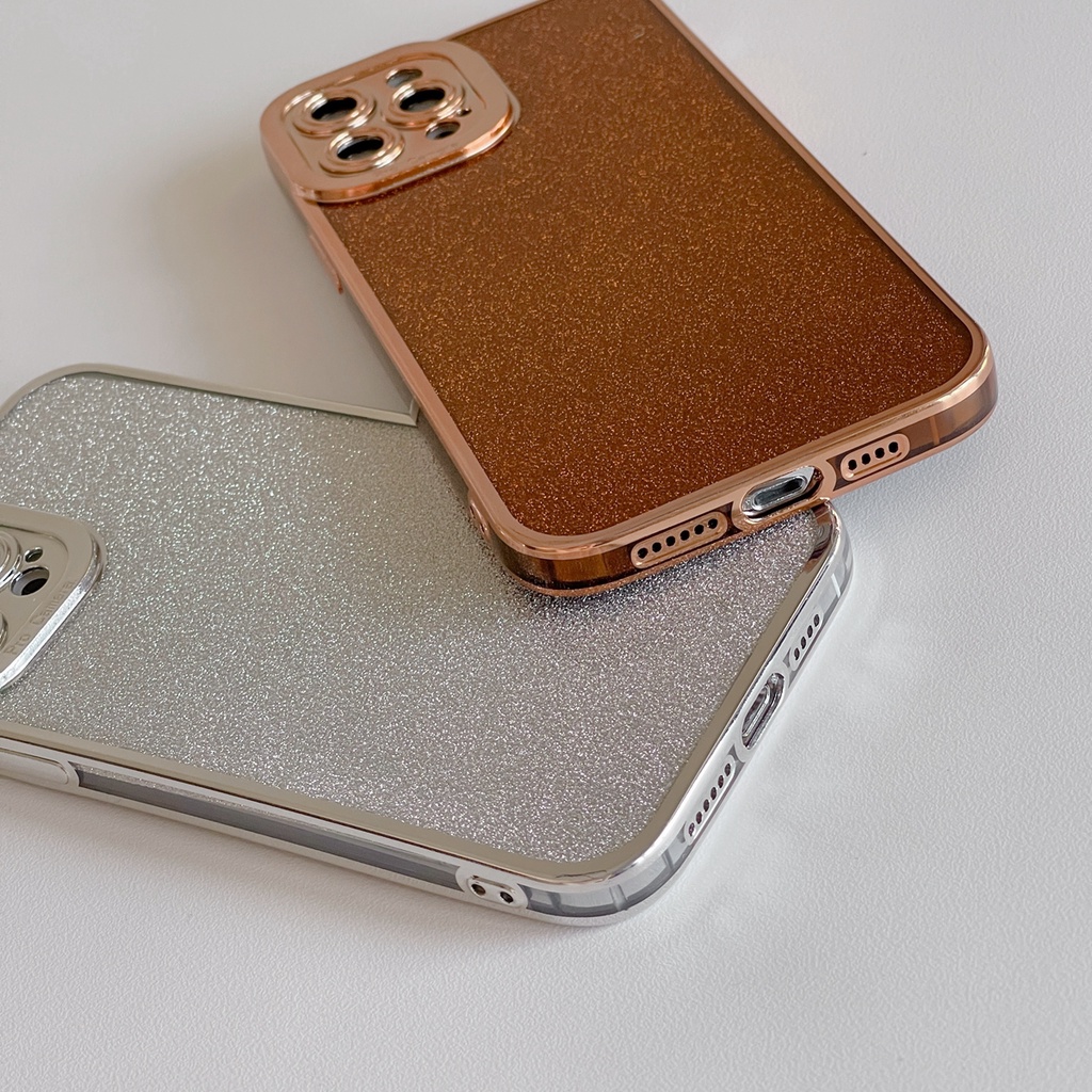 Soft Case Bahan Silikon Desain Glitter Warna Coklat Gradasi Untuk iPhone 13 Pro MAX 12 11 Pro MAX XR XS MAX 6D