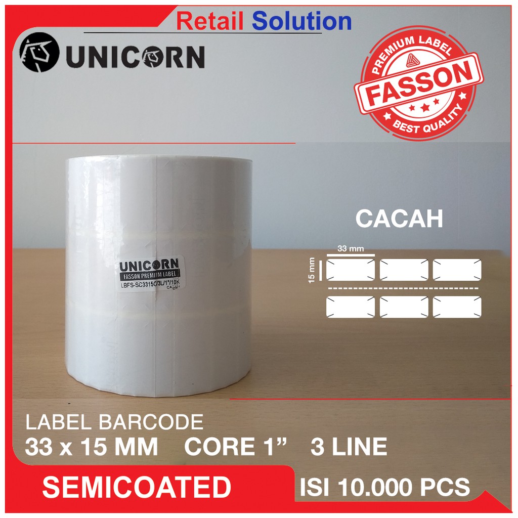 Stiker Label Barcode Semicoat Cacah 33x15mm / 33x15 mm / 33 x 15 mm