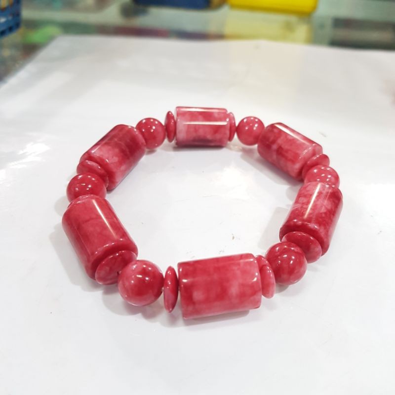 Gelang Giok Burma Merah Asli Batu