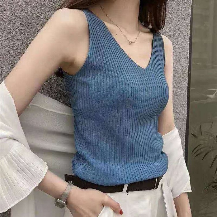 TankTop Wanita Polos Bahan Rajut Tengtop-Biru