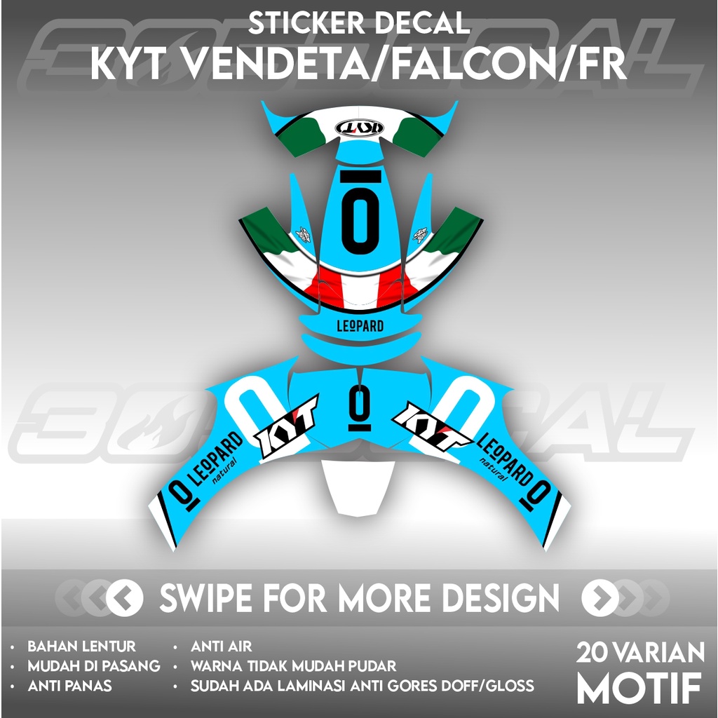 DECAL HELM KYT VENDETA2/FALCON/FALCON FR MOTIF Leopard Blue