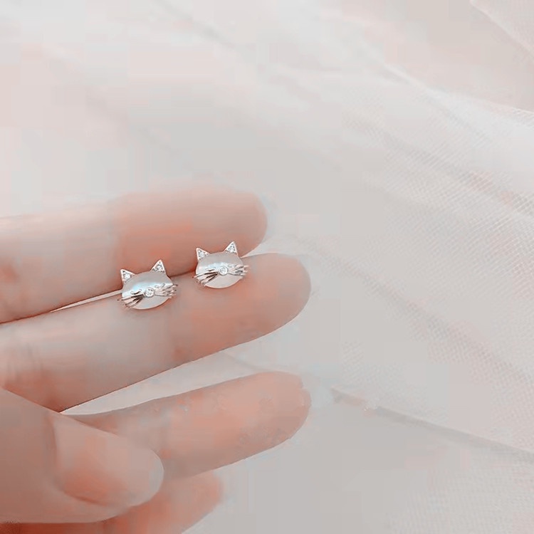 Anting Tusuk Motif Kucing Bahan Alloy Hias Batu Opal Imitasi Untuk Wanita