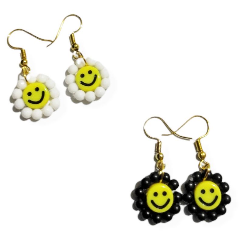 Anting Smile Sunflower Beads Charm Senyum Hooks Earrings Emoji