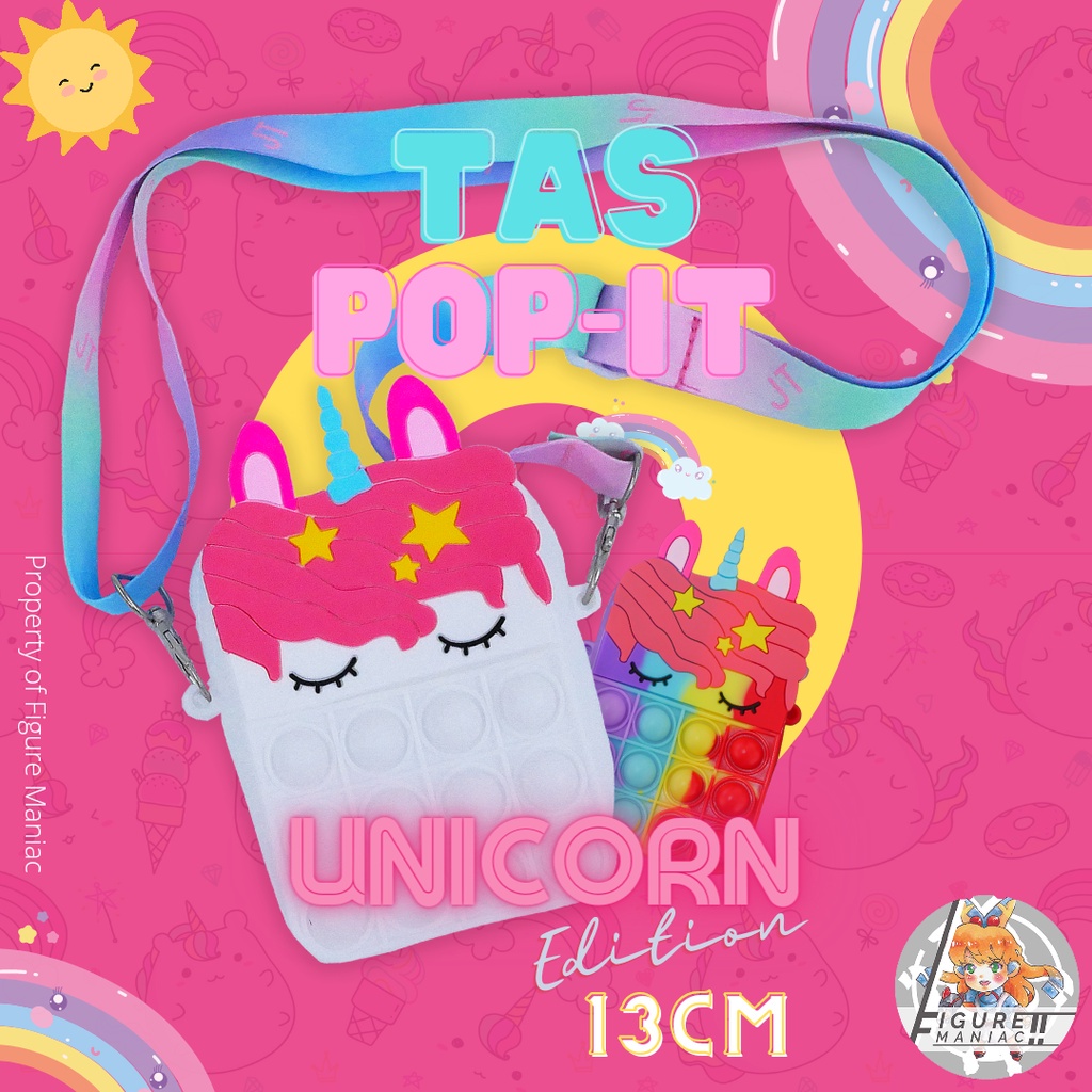 Tas Pop It Unicorn Sling bag edition premium import size 13 cm free tali selempang Tas Anak Tas Handphone Tas Mainan Anak Tas Sekolah