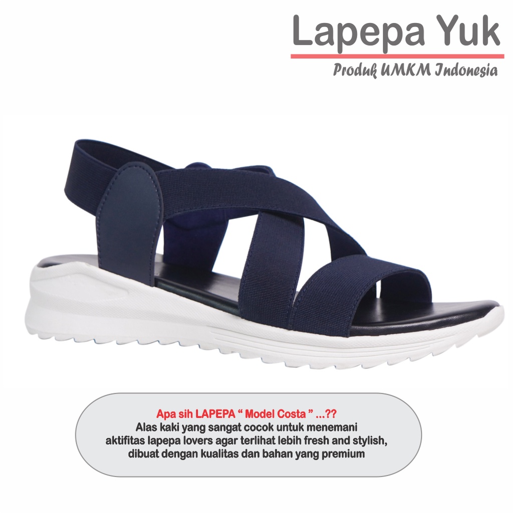 LAPEPA YUK -  Sepatu Sandal Wanita Wedges COSTA Model Ban dua Tali Strap belakang Hak Tinggi Sole 4 cm Spatu Sendal Gunung Cewek  Size 36 37 38 39 40 Warna NAVY Biru Dongker Cewe Kekinian Premium Terbaru Shoes Ori Original Mall Official Store Promo