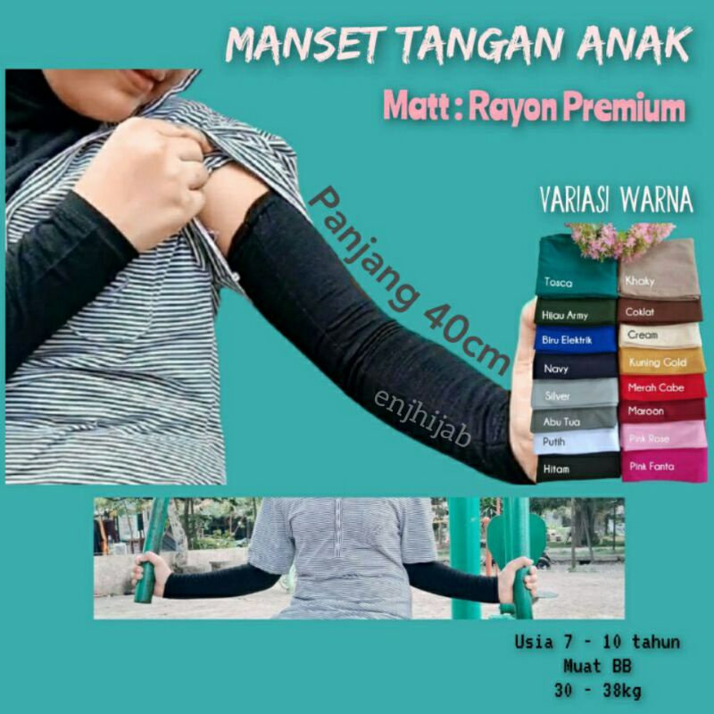 Manset Tangan Anak Polos Mangset Lengan Anak Rayon Premium Usia 7 Sampai 10 Tahun Panjang 40 cm Enjhijab