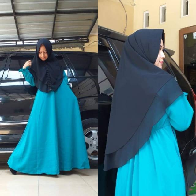 Gamis saja monalisa premium polos warna biru wardah arraffa