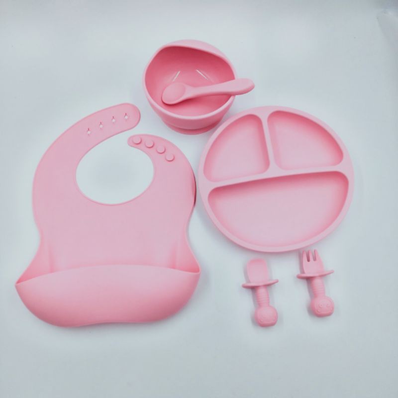 Baby Feeding Set Silicone Food Grade BPA FREE Peralatan Makan Bayi Suction Silicone Piring Suction