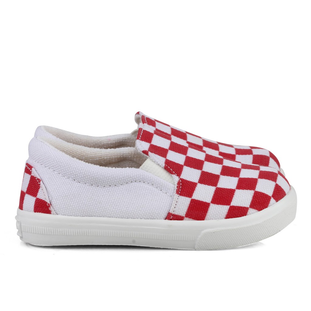 sepatu anak slip on usia 1 2 tahun motif kotak catur VN1 MERAH