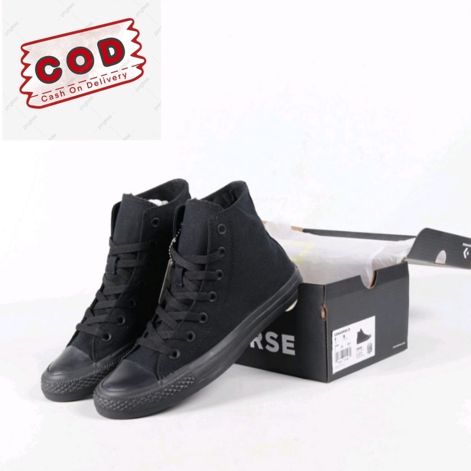 Jual Sepatu Converse High Full Black Sepatu Hitam Polos Sneakers Pria Wanita Sepatu Sekolah 2711