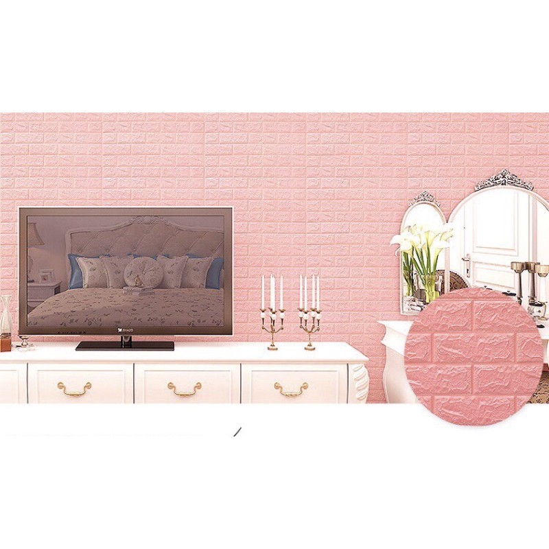 Wallpaper Dinding 3D Foam Motif Batu Bata Ukuran 77 x 70 CM Dekorasi Dinding Kamar Rumah Murah//List Wallpaper uk.11x70cm-PINK PROMO ( 3mm)