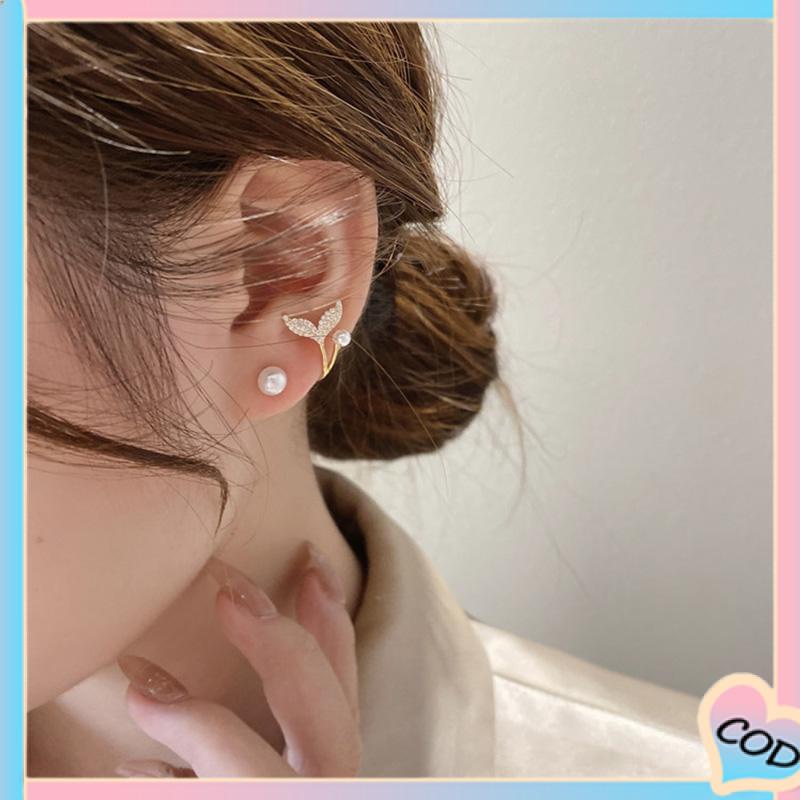 COD❤️ 925 Perak Jarum Ikan Korea Ekor Mutiara 2021 Baru Trendi Elegan Fashion Stud Earrings-A.one