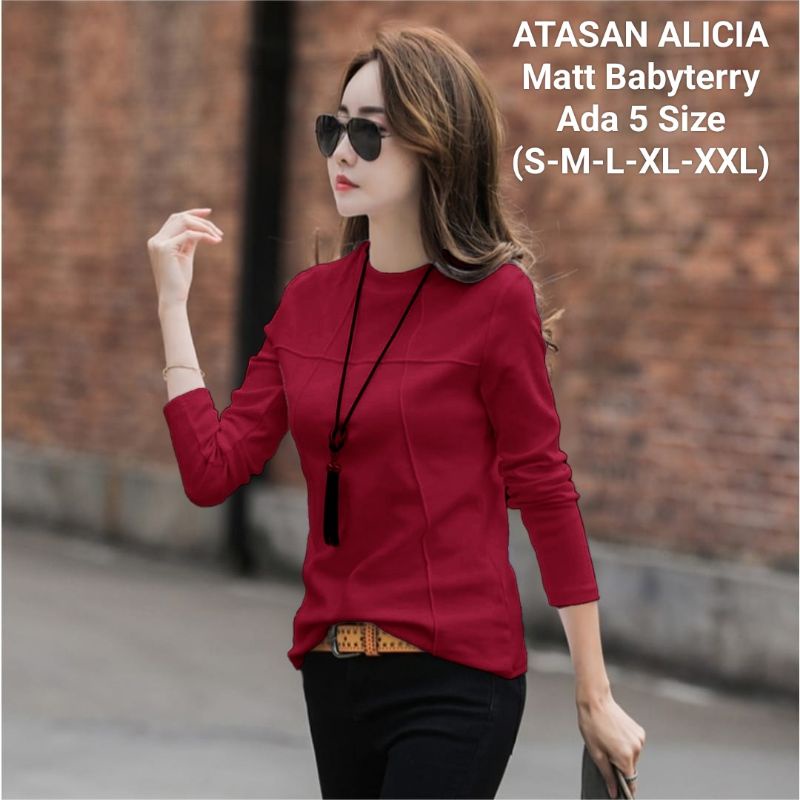 Atasan Pakaian Wanita Terbaru Import Blouse Alicia Lengan Panjang Ukuran Jumbo Model kekinian Matt Babyterry Good Quality