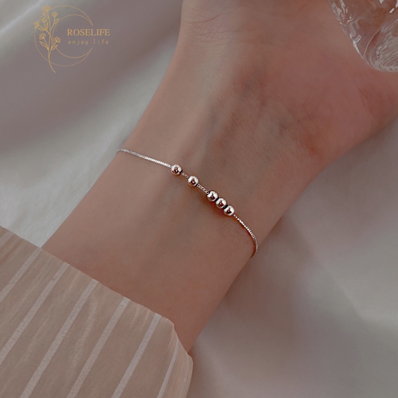 Roselife Gelang Rantai Silver S925 Hias Manik-Manik Kecil Gaya Korea Untuk Wanita