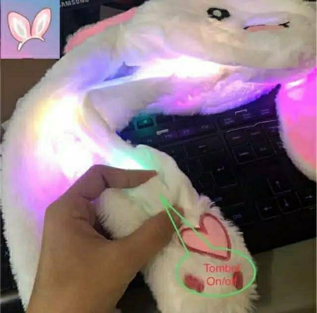 Ready Topi Bunny Hat Korean | Topi Telinga Lampu Led | Topi Telinga Naik Turun