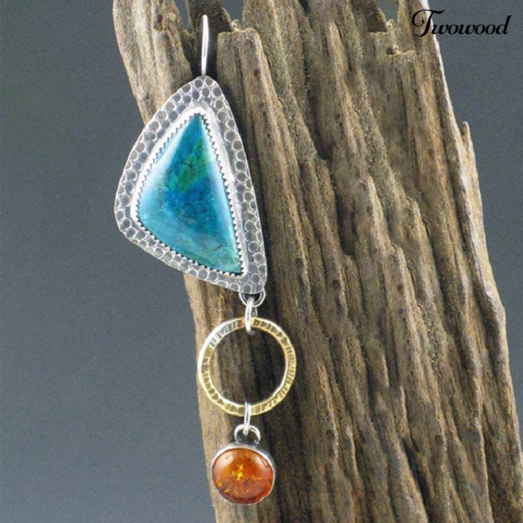 Twowood 1 Pair Women Earrings Geometry Shape Pendant Triangle Faux Turquoise Jewelry Lightweight Electroplating Hook Earrings for Wedding