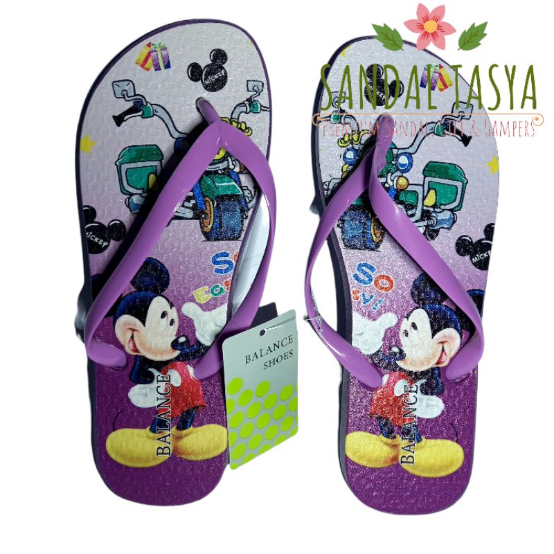 Sandal Jepit Jelly Wanita Import Balance 122-1 Original Flat Korea Karet Teplek Anak Remaja Perempuan Karakter Mickey Lucu Terbaru