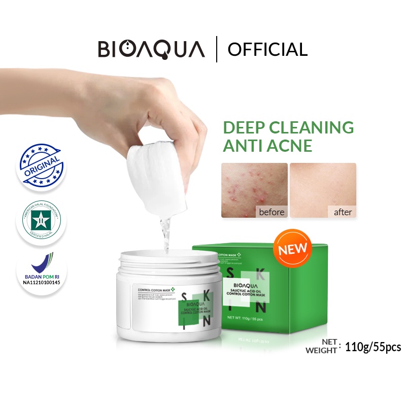 【BPOM】BIOAQUA Salicylic Acid Oil Control Cotton Mask 110g/55pcs skincare acne Facial Cotton Pad / Kapas Tipis Pembersih