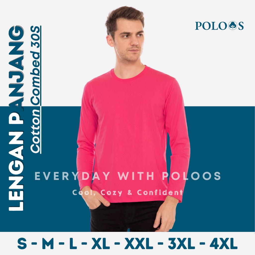 Baju Kaos Polos Pria Lengan Panjang Pink Fanta