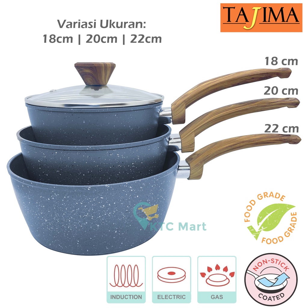 KTC Mart - Sauce Pan Marble + BONUS Tutup Kaca ANTI LENGKET  | Panci Susu Granite PREMIUM