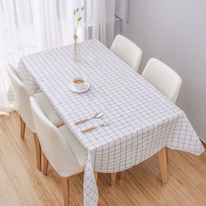 Taplak meja waterproof /taplak meja anti air bahan PVC motif kotak kotak tebal dan awet uk 137 x 180 cm/Ukuran Besar Alas Cover Meja makan table dapur motif