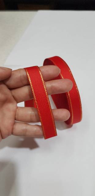 1 METER - 1.6 CM PITA MERAH LIS EMAS | PITA KADO NATAL