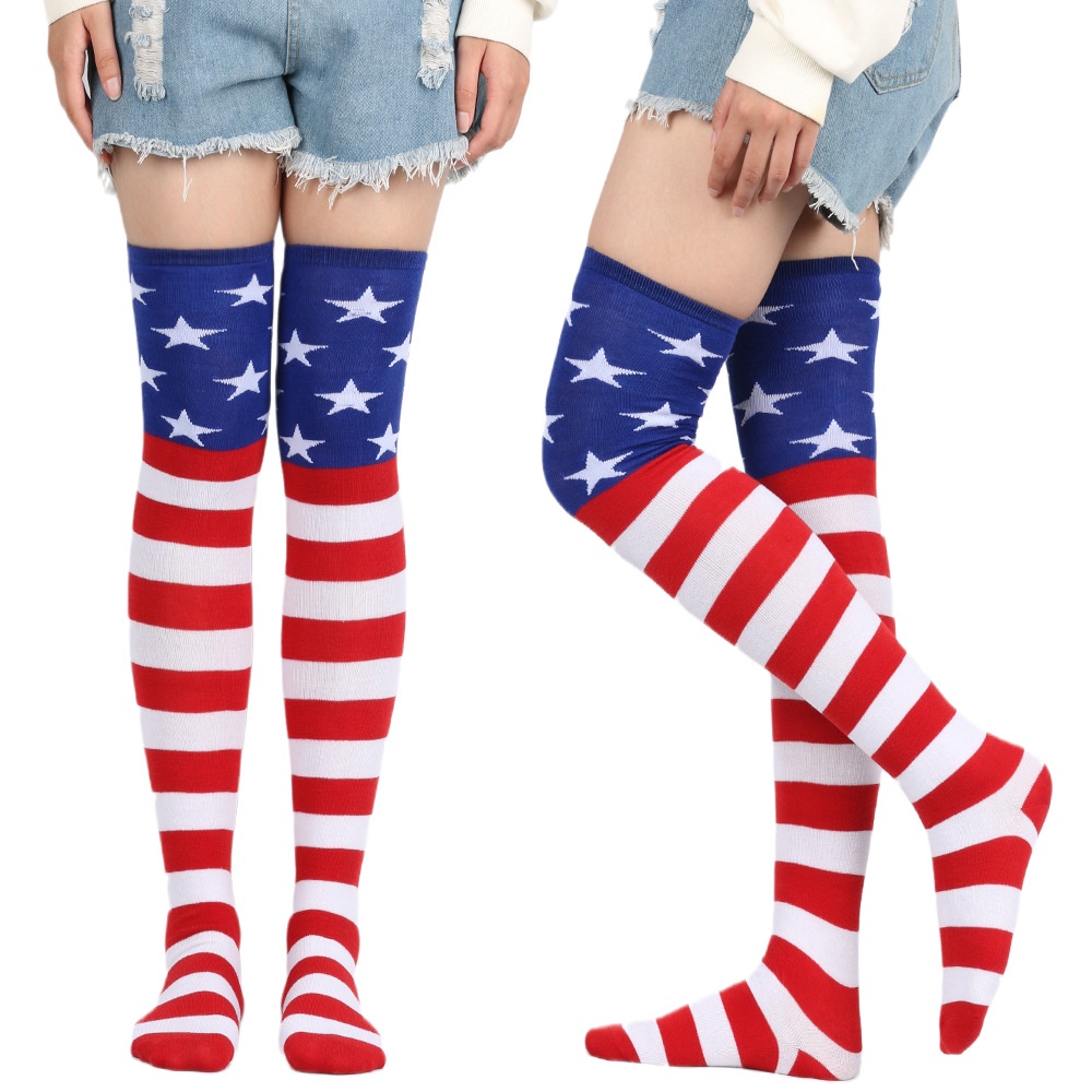 Kaos Kaki Panjang  Sepaha  Over Knee Wanita Motif Pelangi Printing Premium Quality Import