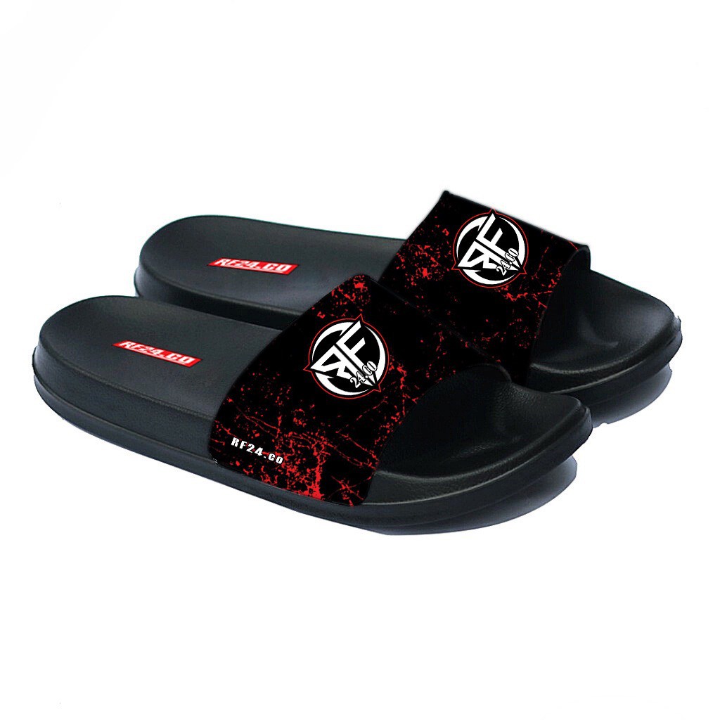 Sandal Slip On Pria / Sandal Slide Pria / Sandal Slop Pria RF-24.CO / Sandal Pria Terbaru-Full Hitam