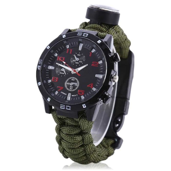 Jam Tangan  5in1 Paracord Survival Watch Gelang  Kompas 