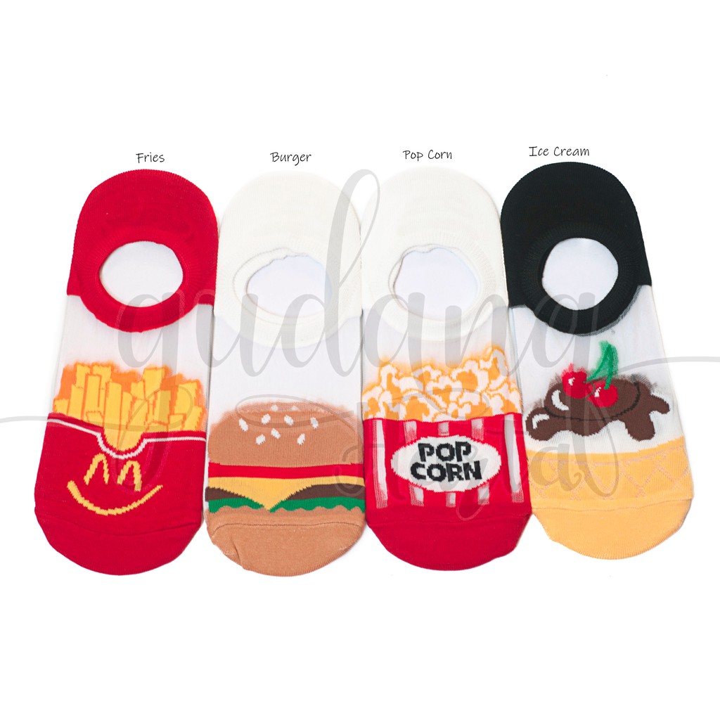 Kaos Kaki Korea Wanita Fast Food With Lace Burger Ice Cream Popcorn Hidden Socks GH 103308