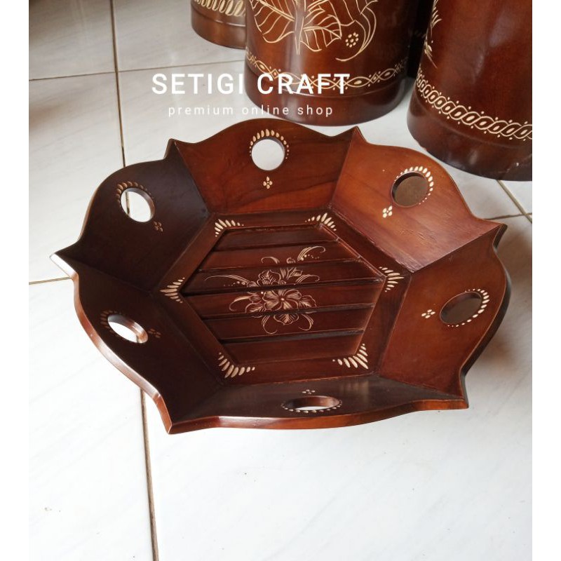 Tempat Buah Kayu Jati Ukiran Cukit