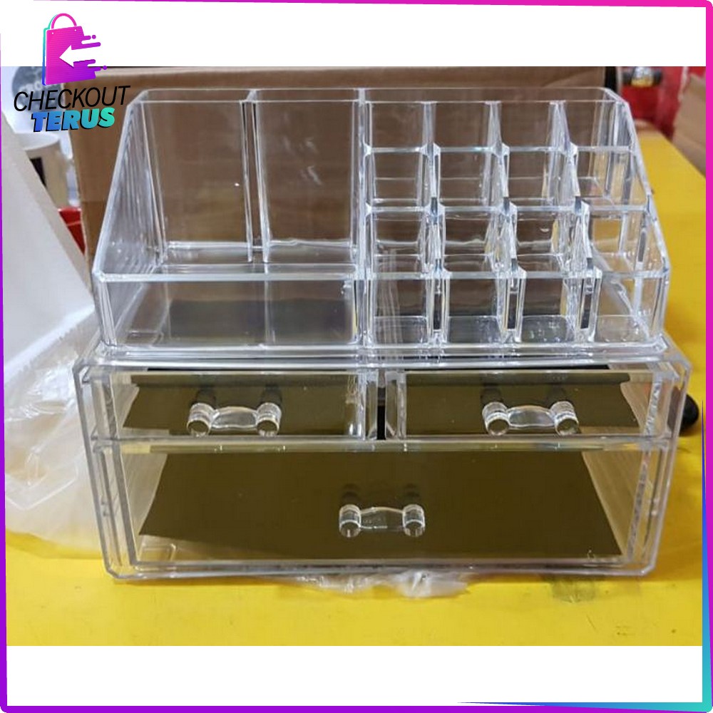 CT K16 Kotak Make Up Acrylic dengan 3 Laci Multifungsi Tempat Penyimpanan Rak Serbaguna Storage Box Cosmetic Rak Kosmetik Organizer