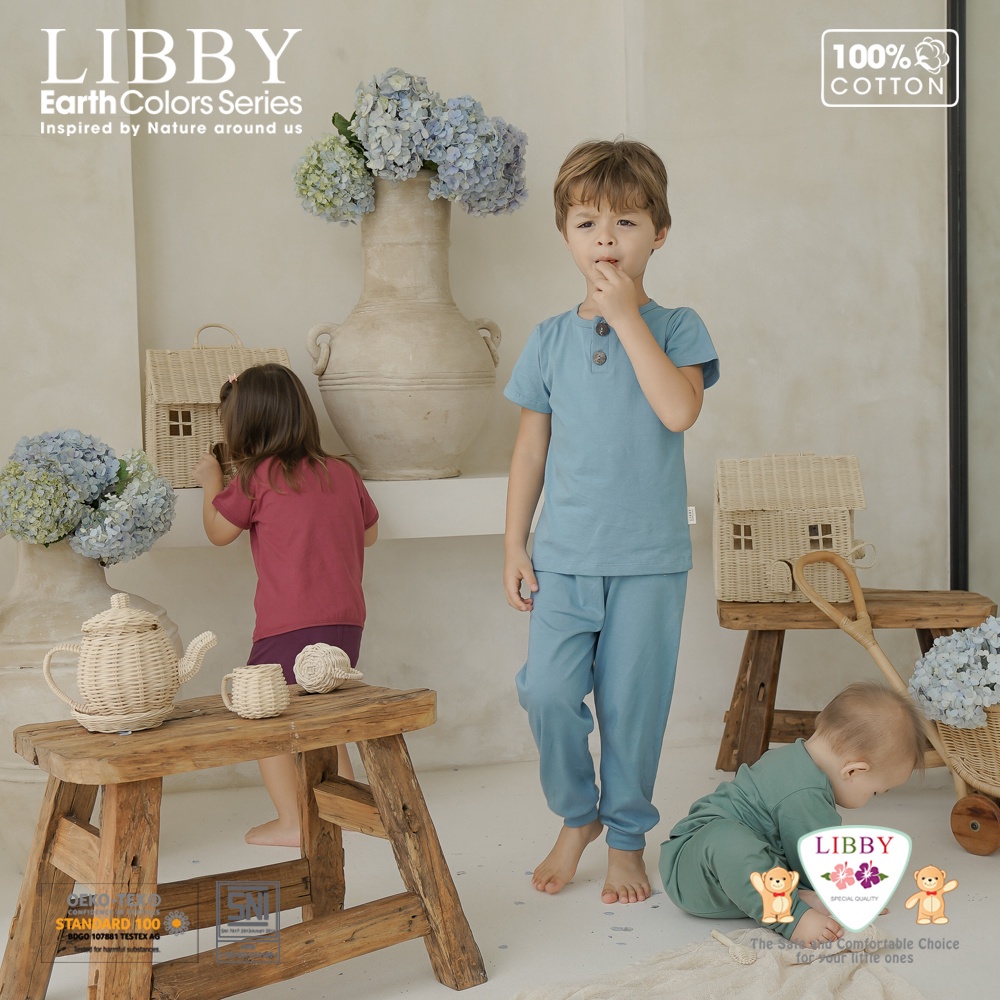 Baju Bayi Anak Laki Laki Perempuan Setelan Oblong Pendek Celana Panjang Libby Earth Series 9 Bulan 1-4 Tahun (1Stel/Pack)