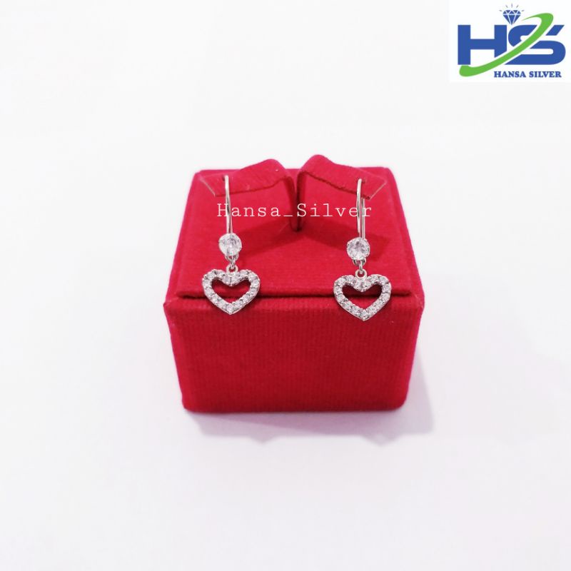 Anting Perak Asli Silver 925 Lapis Emas Putih Model Agogo Desi Permata Bulat Bintang Love Dan Kotak - Anting Wanita Anti Karat