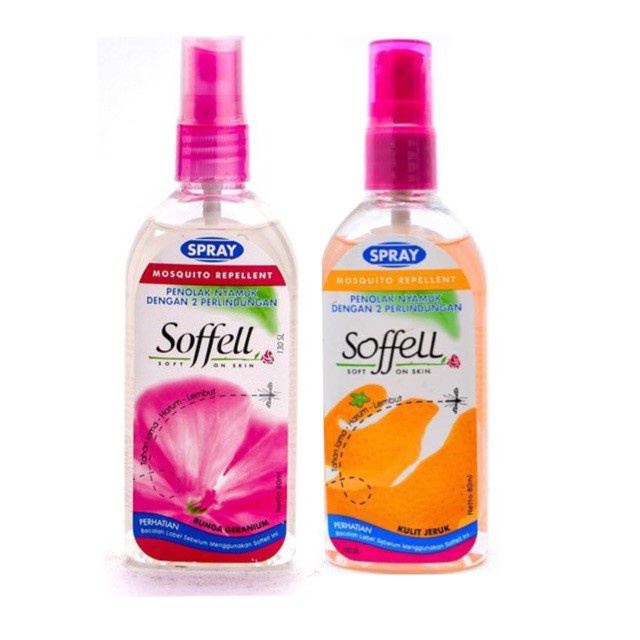 SOFFELL SPRAY 80 ML Wangi Bunga Geranium &amp; Kulit Jeruk - Semprot Penolak Anti Nyamuk Soffel Sofel