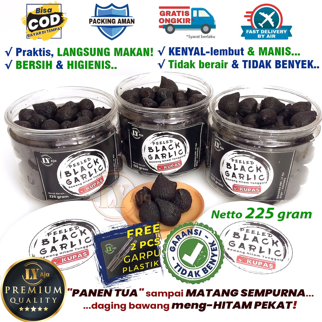 Bawang Hitam Tunggal Lanang Kupas 225 Gram Peeled Black Garlic LY Aja 225 Gr