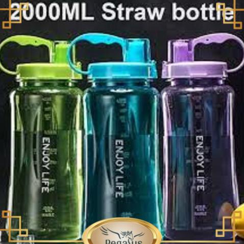 B019-2 Botol Minum ENJOY LIFE 2 Liter / Big Straw Water Bottle 2000ml - Pink