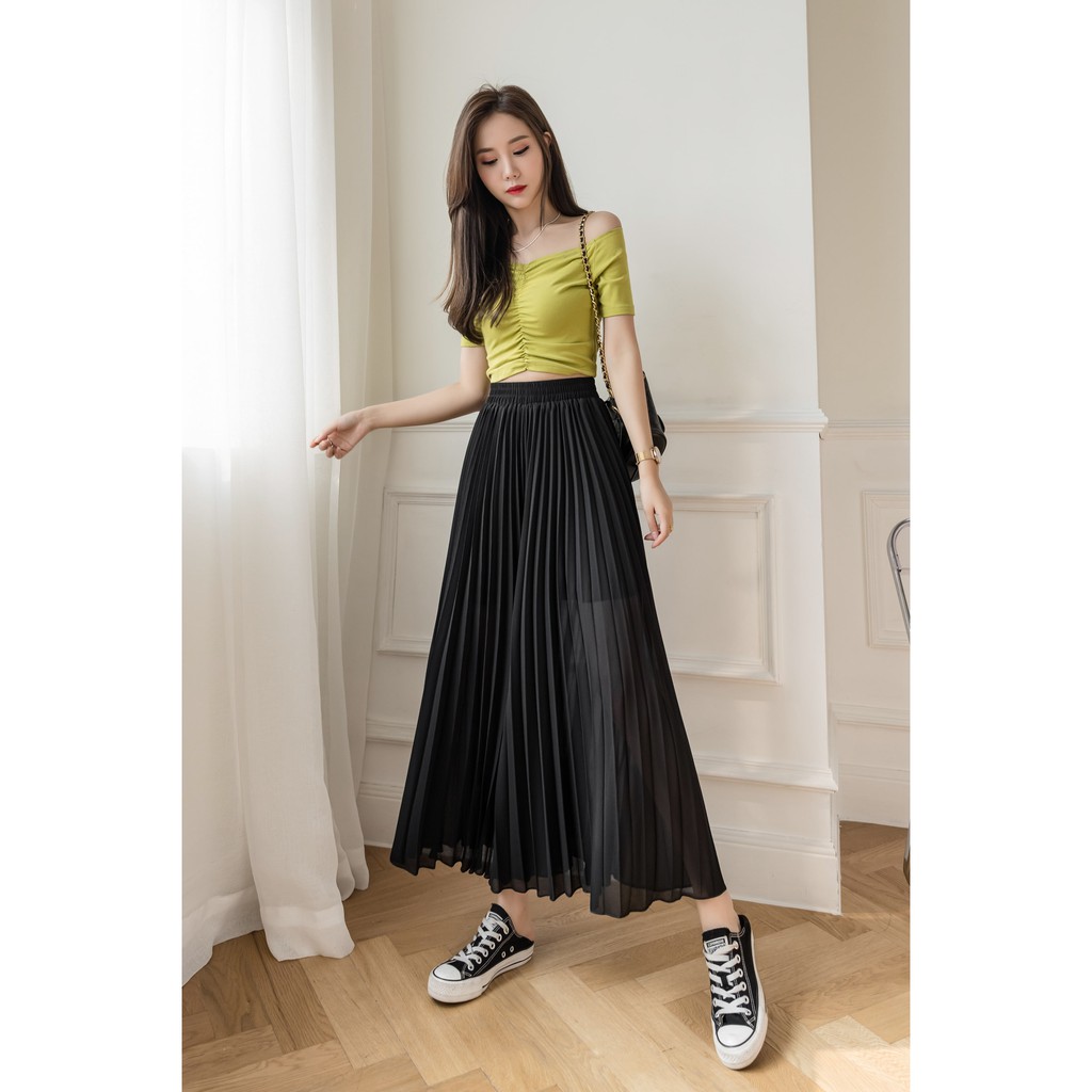 【Blossom】korean  Plain Pleated Wide Leg Pants 7258